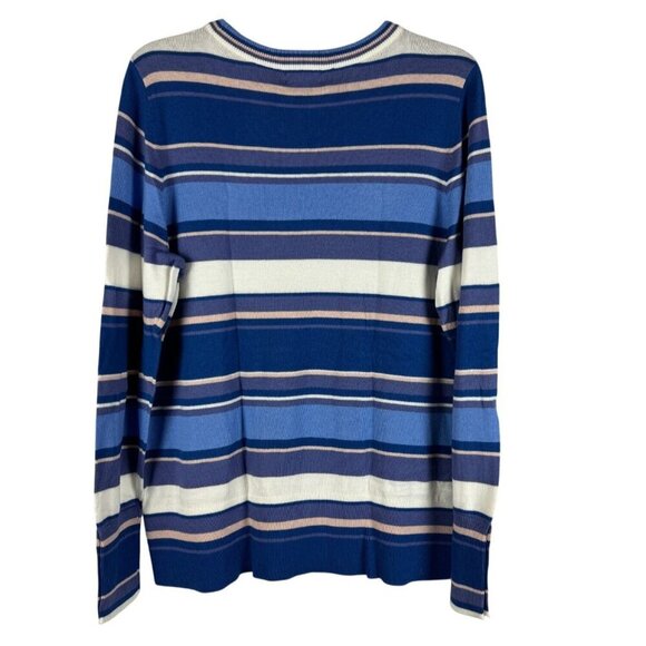 Halogen Womens Blue Striped Long Sleeve Sweater X1 Cotton/Viscose Blend - Picture 2 of 7